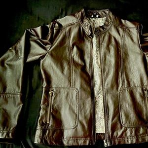 George deep brown, faux leather, zip jacket.
